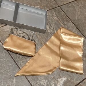 Chic Gold Satin Clutch with Chain